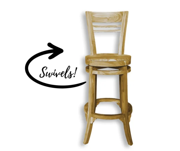 Wooden Teak Swivel Bar Chair | No Arms